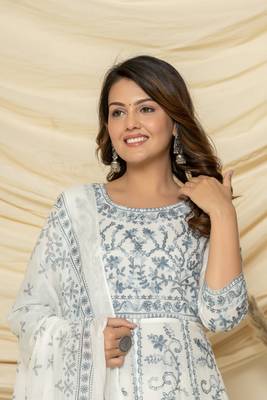 Grey embroidered cotton aari work anarkali suit 2