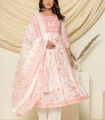 Peach embroidered cotton aari work anarkali suit