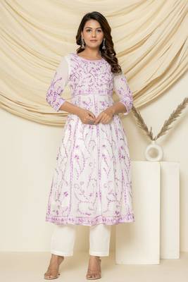Purple embroidered cotton aari work anarkali suit 1