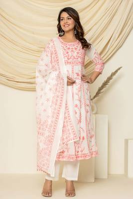 Peach embroidered cotton aari work anarkali suit 3