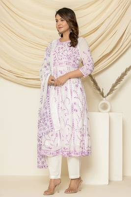 Purple embroidered cotton aari work anarkali suit 2