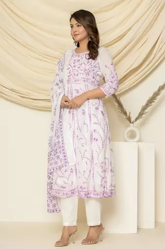 Purple embroidered cotton aari work anarkali suit