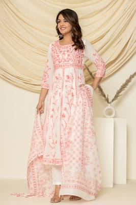 Peach embroidered cotton aari work anarkali suit 4