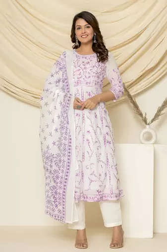 Purple embroidered cotton aari work anarkali suit