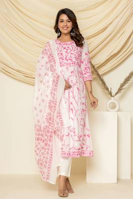 Pink embroidered cotton aari work anarkali suit 1