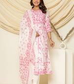 Pink embroidered cotton aari work anarkali suit