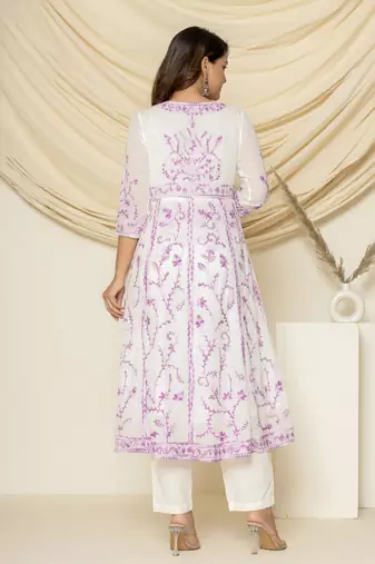 Purple embroidered cotton aari work anarkali suit