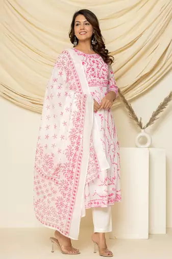 Pink embroidered cotton aari work anarkali suit
