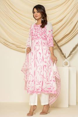 Pink embroidered cotton aari work anarkali suit 5