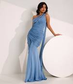 Blue embroidery lace lycra jumpsuit