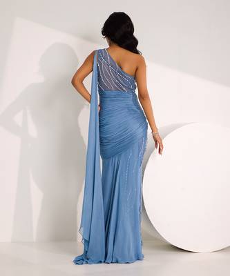 Blue embroidery lace lycra jumpsuit 5