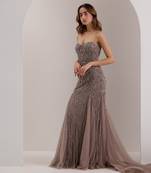 Grey soft net embellished crystal sweetheart zielle mermaid trail gown