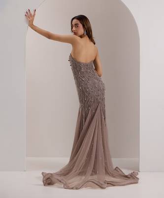 Grey soft net embellished crystal sweetheart zielle mermaid trail gown 5