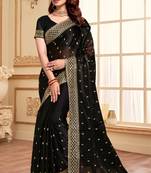 Sequence Embroidered Border Art Silk Saree In Black With Matching Blouse Piece