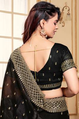 Sequence Embroidered Border Art Silk Saree In Black With Matching Blouse Piece 2