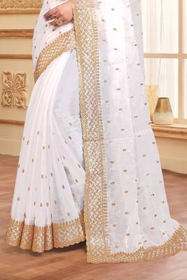 Sequence Embroidered Border Art Silk Saree In White With Matching Blouse Piece 4