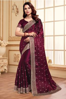 Sequence Embroidered Border Art Silk Saree In Purple With Matching Blouse Piece 1