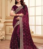 Sequence Embroidered Border Art Silk Saree In Purple With Matching Blouse Piece