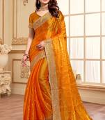 Sequence Embroidered Border Art Silk Saree In Mustard With Matching Blouse Piece