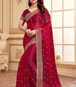 Sequence Embroidered Border Art Silk Saree In Magenta With Matching Blouse Piece