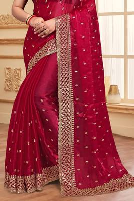 Sequence Embroidered Border Art Silk Saree In Magenta With Matching Blouse Piece 4