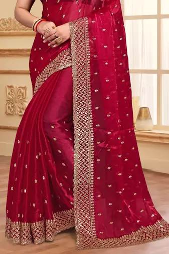 Sequence Embroidered Border Art Silk Saree In Magenta With Matching Blouse Piece