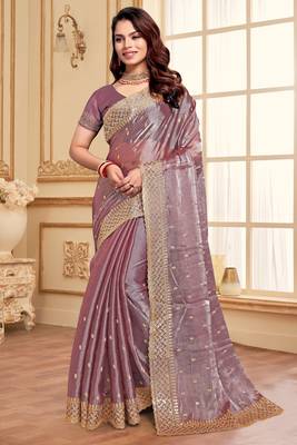 Sequence Embroidered Border Art Silk Saree In Lavender With Matching Blouse Piece 1
