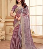 Sequence Embroidered Border Art Silk Saree In Lavender With Matching Blouse Piece