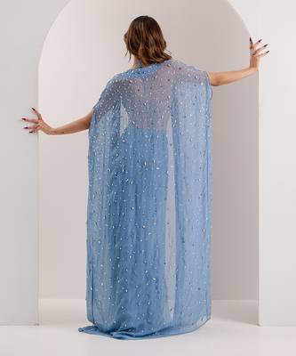 Blue organza embellished crystal cape open ivelle palazzo set 4