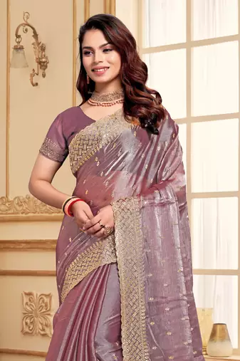 Sequence Embroidered Border Art Silk Saree In Lavender With Matching Blouse Piece