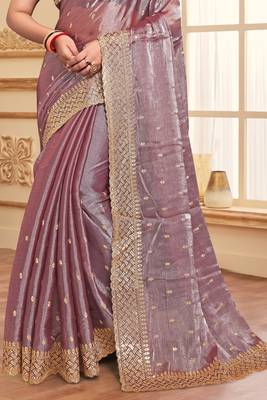 Sequence Embroidered Border Art Silk Saree In Lavender With Matching Blouse Piece 4