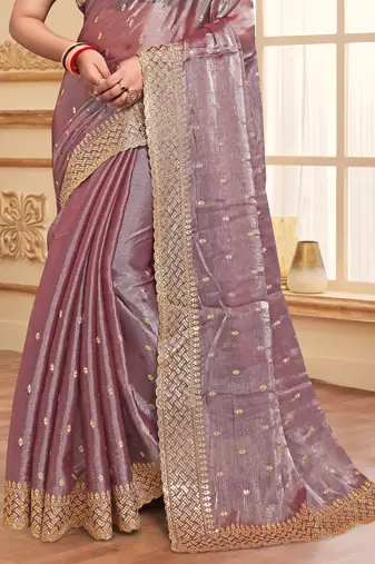 Sequence Embroidered Border Art Silk Saree In Lavender With Matching Blouse Piece