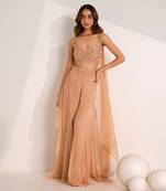 Rose gold shimmer chiffon embellished crystal rumi waist palazzo blouse set