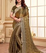 Sequence Embroidered Border Art Silk Saree In Brown With Matching Blouse Piece