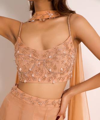 Rose gold shimmer chiffon embellished crystal rumi waist palazzo blouse set 4