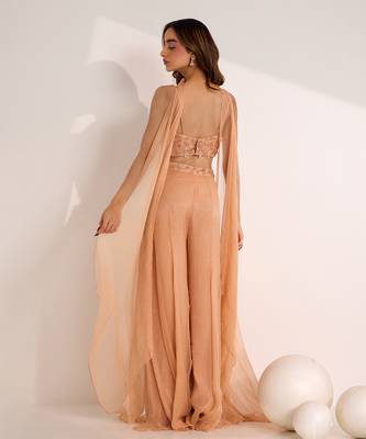 Rose gold shimmer chiffon embellished crystal rumi waist palazzo blouse set 5