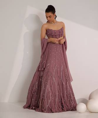 Purple Organza Embellished Crystal Cut-out Ilaria Wave Lehenga Set 1