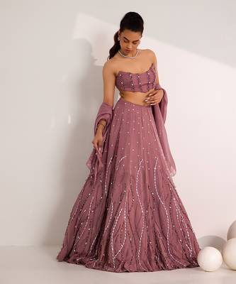 Purple Organza Embellished Crystal Cut-out Ilaria Wave Lehenga Set 2