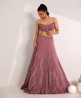 Purple Organza Embellished Crystal Cut-out Ilaria Wave Lehenga Set 3