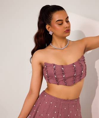 Purple Organza Embellished Crystal Cut-out Ilaria Wave Lehenga Set 4