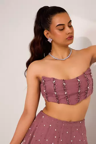 Purple Organza Embellished Crystal Cut-out Ilaria Wave Lehenga Set