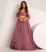 Purple Organza Embellished Crystal Cowl Riona Snowflake Lehenga Set