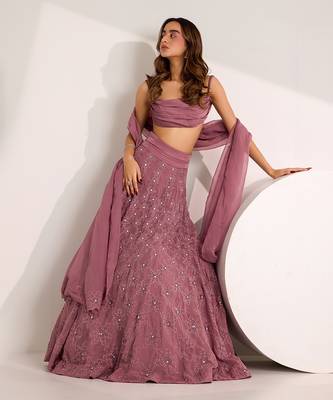 Purple Organza Embellished Crystal Cowl Riona Snowflake Lehenga Set 2