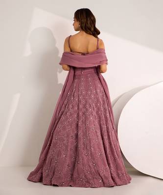 Purple Organza Embellished Crystal Cowl Riona Snowflake Lehenga Set 4