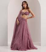 Purple Organza Embroidered Crystal Bella Placed Snowflake Lehenga Set