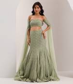 Green Organza Embellished Crystal Lenore Snowflake Mermaid Lehenga Set