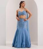 Blue Organza Embellished Crystal Nyla Vine Mermaid Lehenga With Blouse