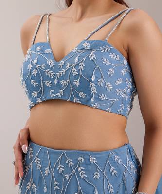 Blue Organza Embellished Crystal Nyla Vine Mermaid Lehenga With Blouse 2