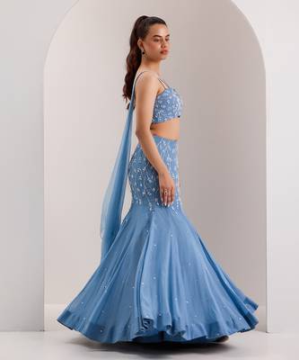 Blue Organza Embellished Crystal Nyla Vine Mermaid Lehenga With Blouse 3