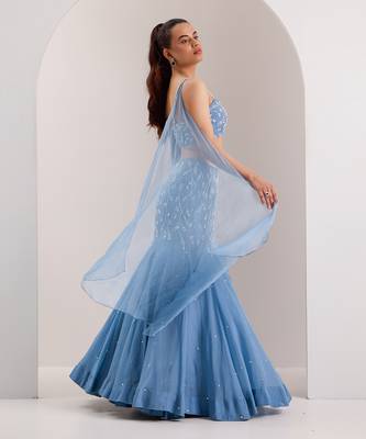 Blue Organza Embellished Crystal Nyla Vine Mermaid Lehenga With Blouse 4